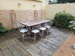 Grote tuintafel en 8 zeer stevige stalen stoelen, Tuin en Terras, Ophalen, Gebruikt, 8 zitplaatsen, Loungeset