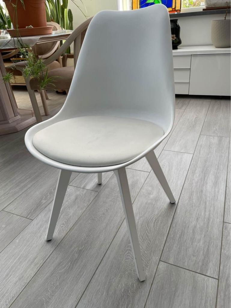 6 witte eetkamerstoelen, Huis en Inrichting, Stoelen, Gebruikt, Hout, Leer, Wit, Ophalen