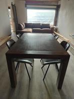 Teakhouten uitschuifbare tafel met stoelen, Huis en Inrichting, Teakhout, Gebruikt, Ophalen