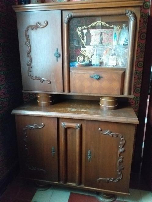 Antiek houten meubilair, 4 deuren en met raam, Huis en Inrichting, Kasten | Buffetkasten, Met deur(en), Met klep(pen), Met plank(en)