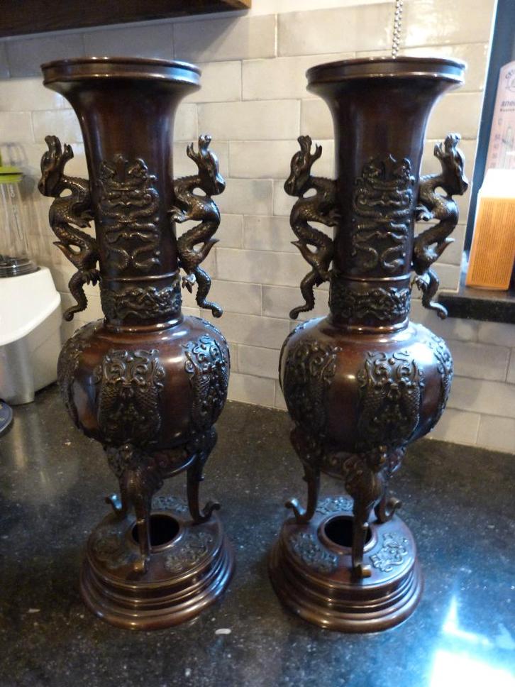 Oriëntaalse Brons vasen set  Japan, Antiquités & Art, Antiquités | Bronze & Cuivre, Bronze, Enlèvement