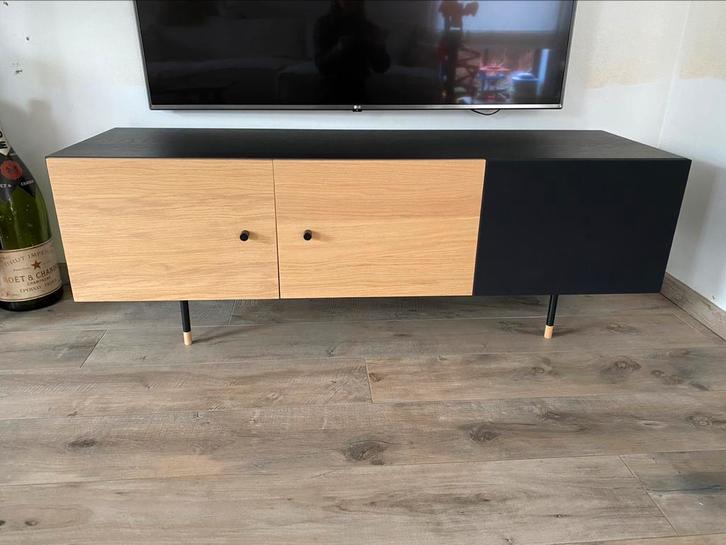Houten TV meubel WOODMAN zwart/hout, Huis en Inrichting, Kasten |Televisiemeubels, Zo goed als nieuw, Ophalen
