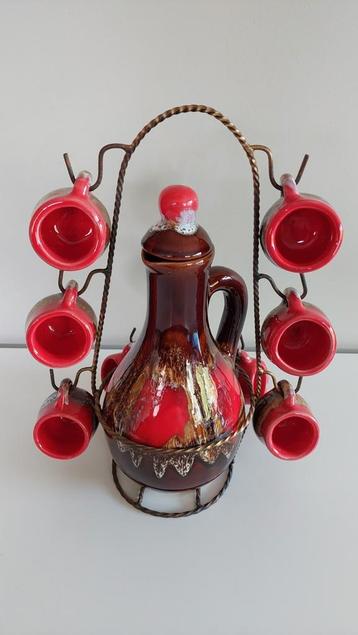 Vintage keramiek likeurset - Vallauris stijl - compleet, Ophalen of Verzenden
