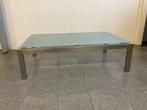 Rechthoekige salontafel 130X80. Inox en glas. Goede staat, Ophalen, Gebruikt, 100 tot 150 cm, 50 tot 100 cm