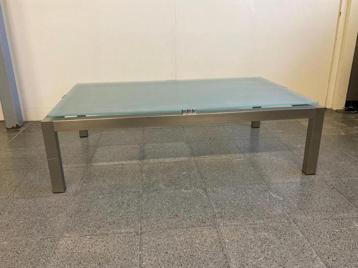 Rechthoekige salontafel 130X80. Inox en glas. Goede staat, Huis en Inrichting, Tafels | Salontafels, Gebruikt, Minder dan 50 cm