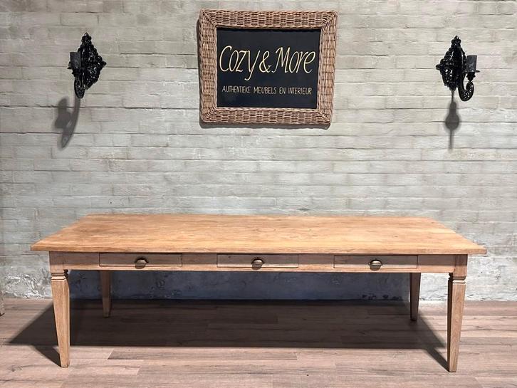 Franse boerentafel met 3 lades - 260 x 99 cm + 78,5 cm hoog, Maison & Meubles, Tables | Tables à manger, Comme neuf, 50 à 100 cm