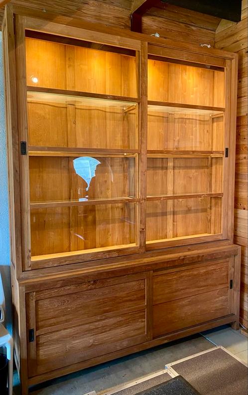 Vitrine/Buffetkast in teakhout, Huis en Inrichting, Kasten | Vitrinekasten, Zo goed als nieuw, 200 cm of meer, 200 cm of meer