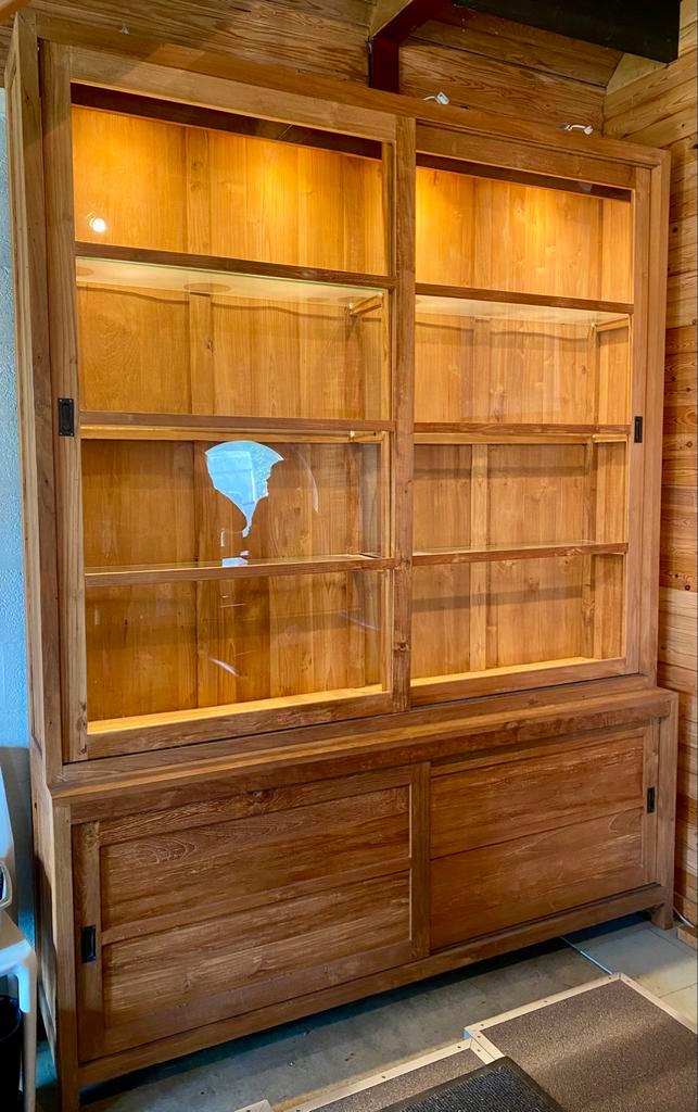 Vitrine/Buffetkast in teakhout, Huis en Inrichting, Kasten | Vitrinekasten, Zo goed als nieuw, 200 cm of meer, 200 cm of meer