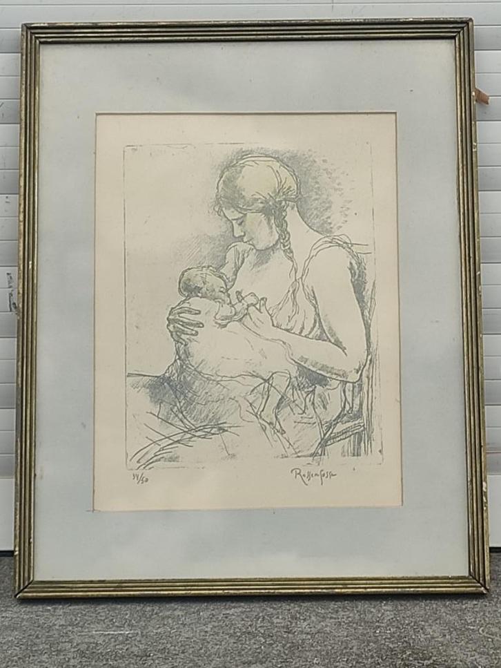 lithographie maternite signe armand rassenfosse, Antiek en Kunst, Kunst | Litho's en Zeefdrukken, Ophalen of Verzenden