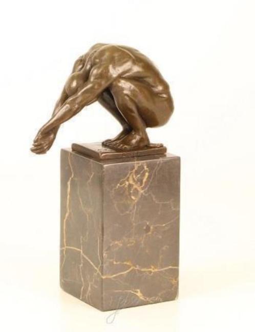 brons beeld , duiker, zwemmer, Antiquités & Art, Art | Sculptures & Bois, Enlèvement ou Envoi