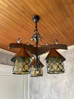 Lustre rustique composé de trois lanternes en verre., Maison & Meubles, Enlèvement, Comme neuf, Métal