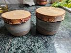 Pot en céramique fait à la main avec couvercle en bois, Comme neuf, Enlèvement ou Envoi