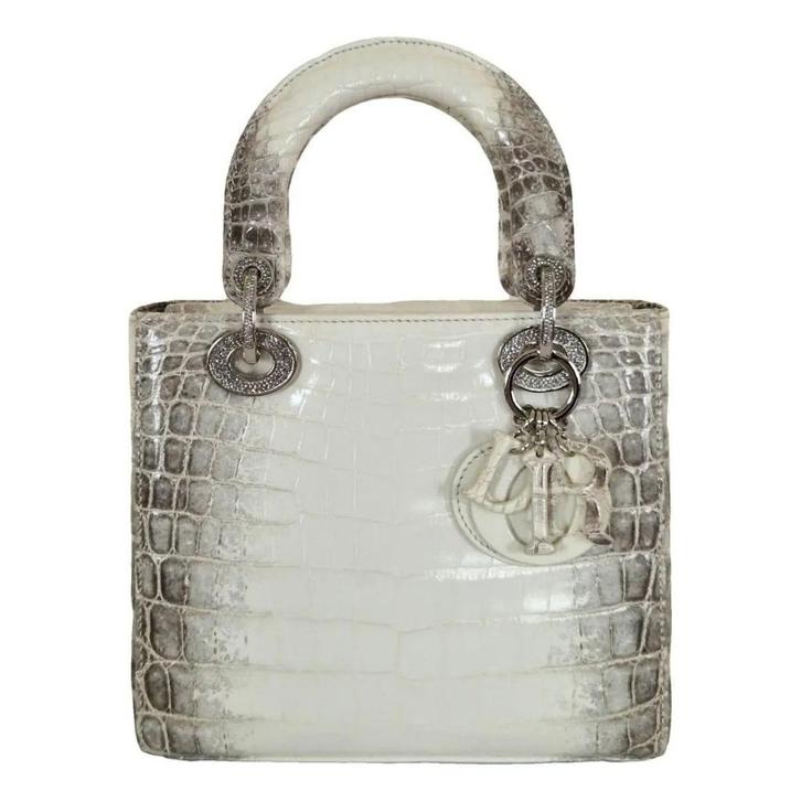 D.i.o.r Tas Bag - Lady Krokodil, Handtassen en Accessoires, Tassen | Damestassen, Zo goed als nieuw, Handtas, Grijs, Ophalen of Verzenden