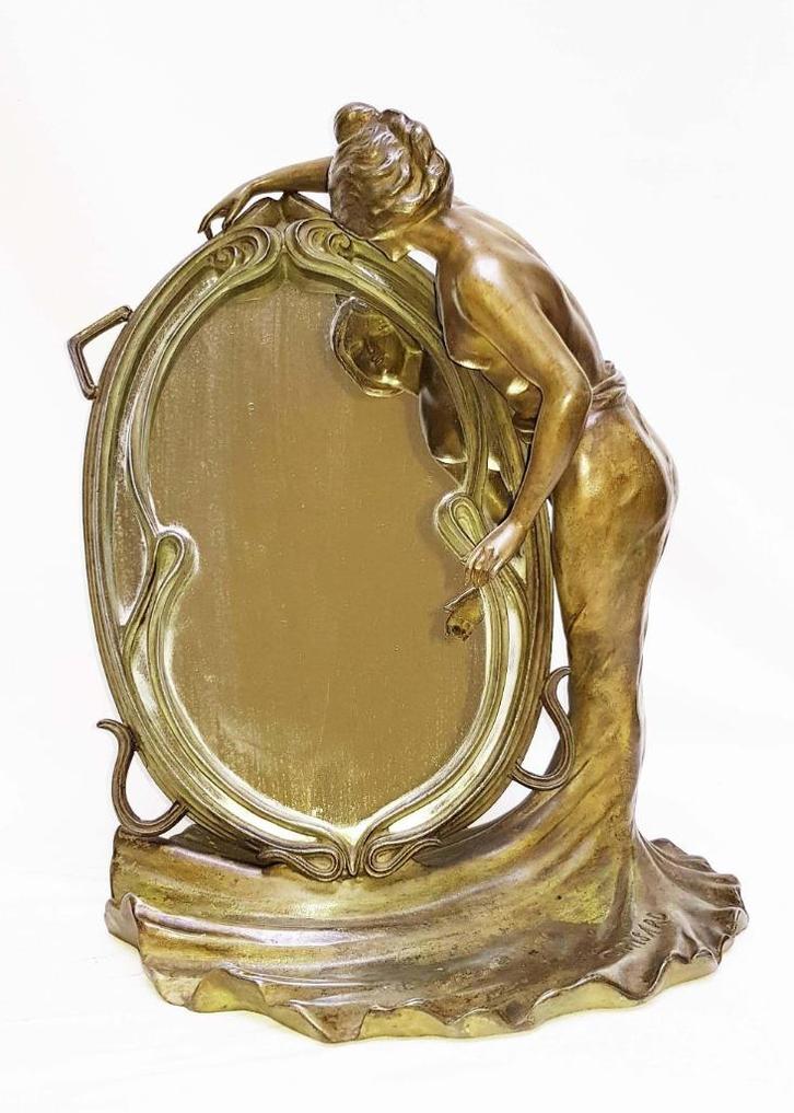 Art Nouveau Tafelspiegel - Grisard., Antiek en Kunst, Antiek | Spiegels, Minder dan 50 cm, Minder dan 100 cm, Overige vormen, Ophalen of Verzenden