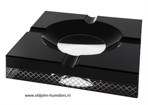 ANGELO SIGAARASBAK CRYSTAL BLACK 4 LEGGERS- 20x20x4 cm sab13, Verzamelen, Rookartikelen, Aanstekers en Luciferdoosjes, Nieuw, Tabaksdoos of Verpakking