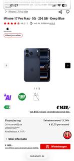 iPhone 17 pro max 256 GB blue te koop, Télécoms, Téléphonie mobile | Apple iPhone, 256 GB, Autres modèles, Comme neuf, Enlèvement