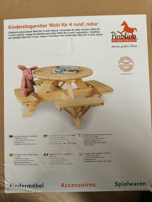 Pinolino Nicki Tuinmeubelset kinder picknicktafel, Tuin en Terras, Picknicktafels, Nieuw, Rond, Hout, Ophalen of Verzenden