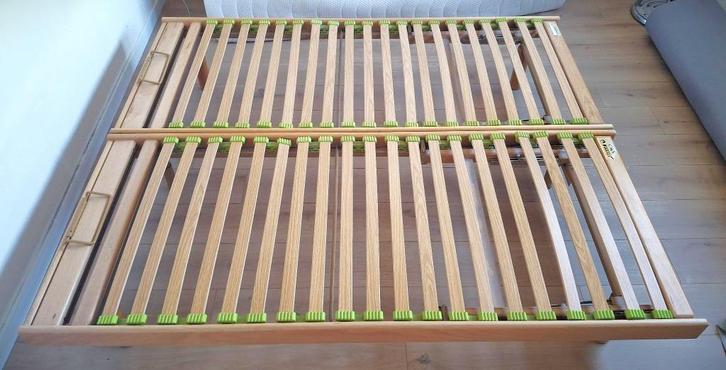 Twee verstelbare Pirelli lattenbodem 193x75, Huis en Inrichting, Slaapkamer | Bedden, Gebruikt, Tweepersoons, 80 cm, 200 cm, Hout