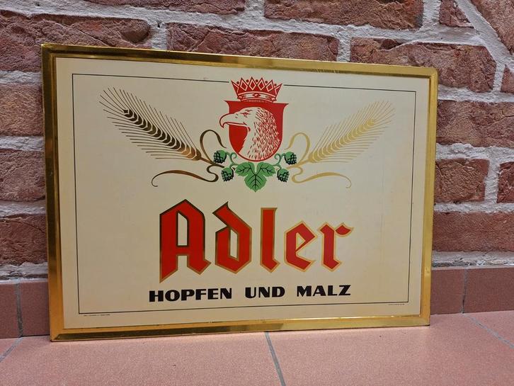 Blikken reclame bord 1962 Adler Hopfen und Malz, Verzamelen, Merken en Reclamevoorwerpen, Gebruikt, Reclamebord, Ophalen of Verzenden