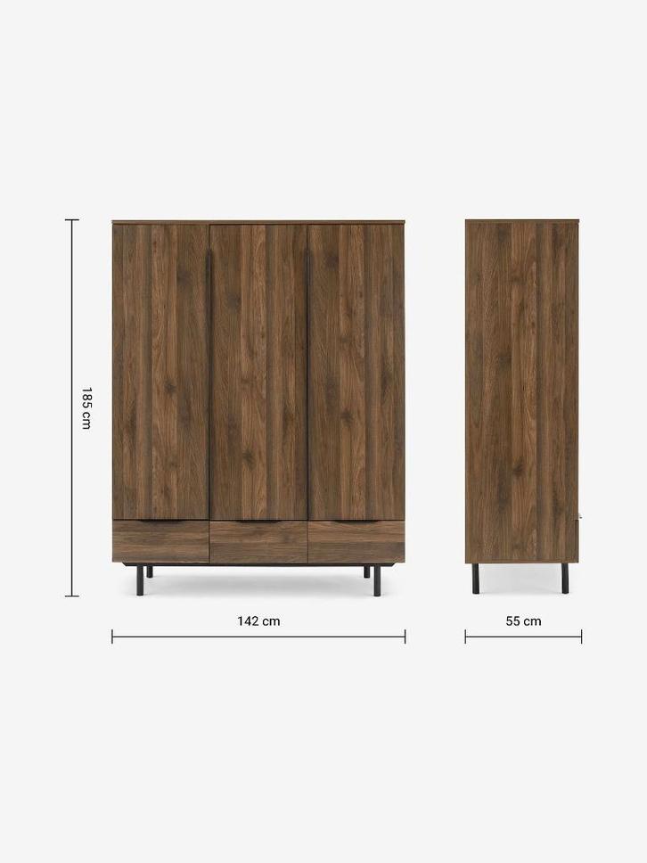 Walnut Effect Damien Triple, 3 drawers Wardrobe, Huis en Inrichting, Kasten | Kleerkasten, Gebruikt, Met lade(s), Met deur(en)