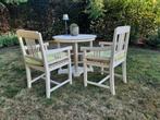 Gepatineerd, stijlvol tuinset. Ovaal tafeltje van 84 x 57cm., Tuin en Terras, Tuinsets en Loungesets, Ophalen, Zo goed als nieuw