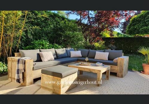 Steigerhout hoekbank hoekzetel loungeset loungebank tuinset, Tuin en Terras, Tuinsets en Loungesets, Loungeset, Steigerhout, Hocker