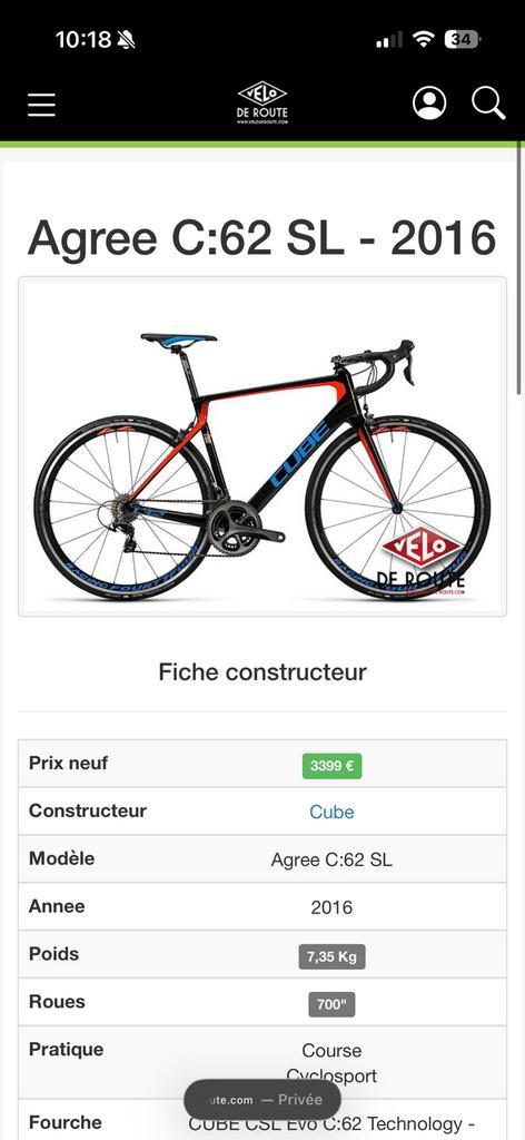 Cube Agree C:62 SL – 2016 (Carbone, 7,3 kg) vélo team WANTY, Fietsen en Brommers, Fietsen | Heren | Sportfietsen en Toerfietsen