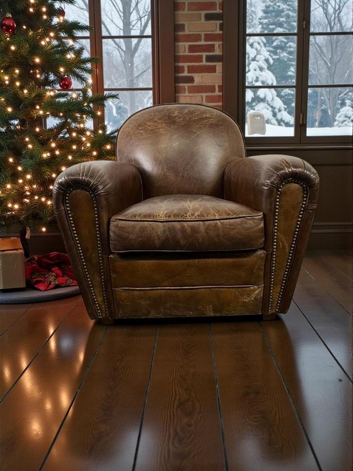 vintage lederen bruine fauteuil / éénzit / zetel, Huis en Inrichting, Fauteuils, Ophalen of Verzenden