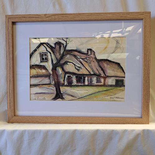 Tekening/Aquarel Mon Thomas " Oude Hoeveke ", Antiek en Kunst, Kunst | Schilderijen | Klassiek, Ophalen of Verzenden