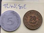 Devise TUNISIE: 2 pièces (5 millimes + 20 millimes): 1960, Postzegels en Munten, Munten | Afrika, Ophalen of Verzenden, Overige landen