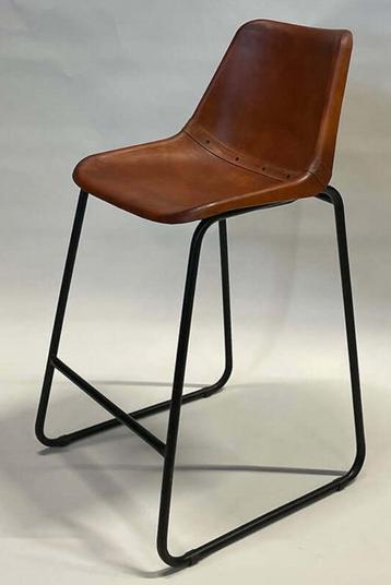 Industrieel  barkruk leer cognac z-h 65/72/80cm  beschikbaar voor biedingen