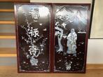 2 Oosterse Vintage Chinese Muurkunst Gesneden Parelmoer, Antiek en Kunst, Ophalen