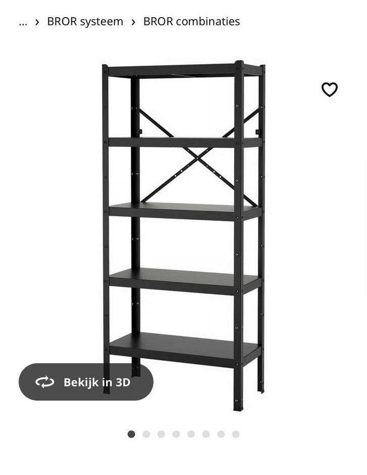 IKEA BROR stellingkast zwart (5 schappen), Huis en Inrichting, Kasten | Stellingkasten, Gebruikt, Ophalen