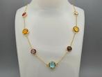 14 Karaat goud op zilver ketting met edelstenen. 2024/651, Handtassen en Accessoires, Kettingen, Overige kleuren, Nieuw, Ophalen of Verzenden