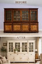 Grand vaisselier ancien en bois massif a relooker, Maison & Meubles, Armoires | Buffets, Avec tiroir(s), 200 cm ou plus, Enlèvement