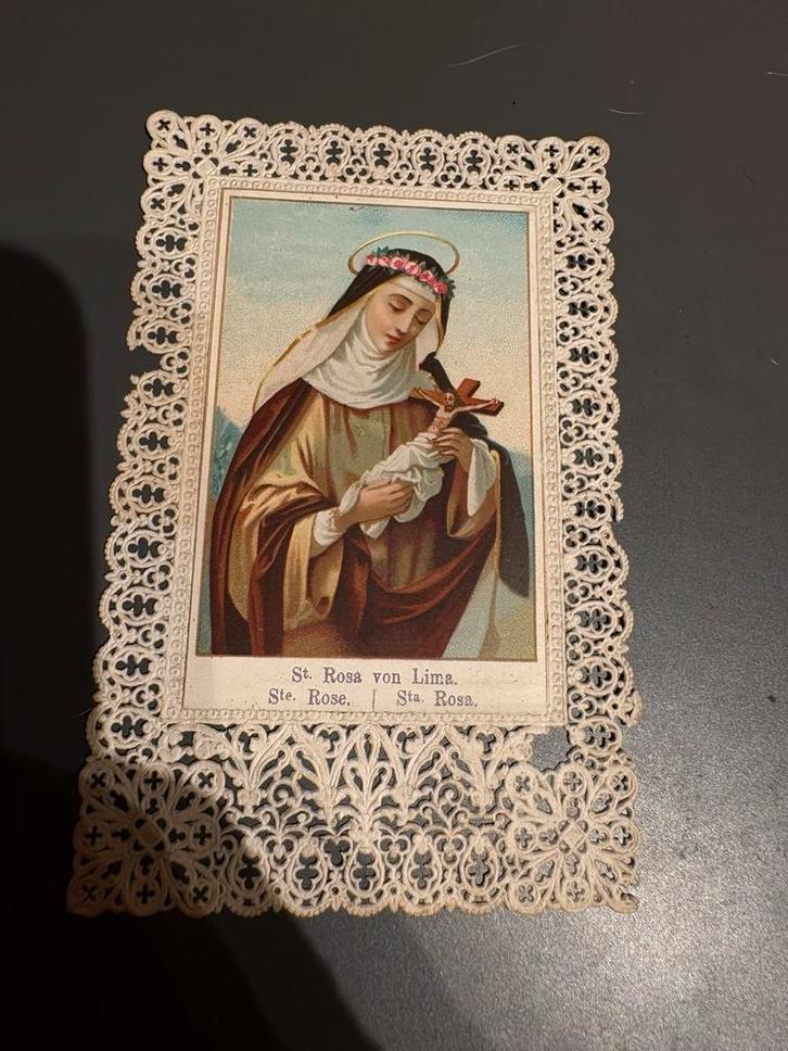 Filigraan devotieprent van St. Rosa Lima, uitgever L. Dopter, Verzamelen, Bidprentjes en Rouwkaarten, Verzenden