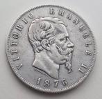 5 Lire 1876 R. Silver.              . Vittorio Emanuelle ll, Zilver, Ophalen of Verzenden, Zilver, Losse munt