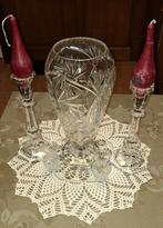 Echte kristal vaas + 2 kaarskandelaars + 2 kleine vaasjes ., Antiek en Kunst, Ophalen
