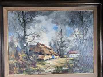 peinture huile sur toile signée par JJ FOULON "Campagne" beschikbaar voor biedingen