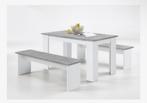 Tafel wit met betonkleur met bankjes, Huis en Inrichting, Ophalen, 100 tot 150 cm, Wit met betonlook, 50 tot 100 cm