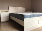 IKEA BRIMNES Bed - Nachtkastjes + Lattenbodem, Enlèvement, Utilisé, Deux personnes, BRIMNES