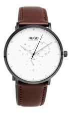 HUGO BOSS HERENHORLOGE LEER BRUIN WIT WATERDICHT 3ATM NIEUW, Handtassen en Accessoires, Overige merken, Leer, Staal, Polshorloge