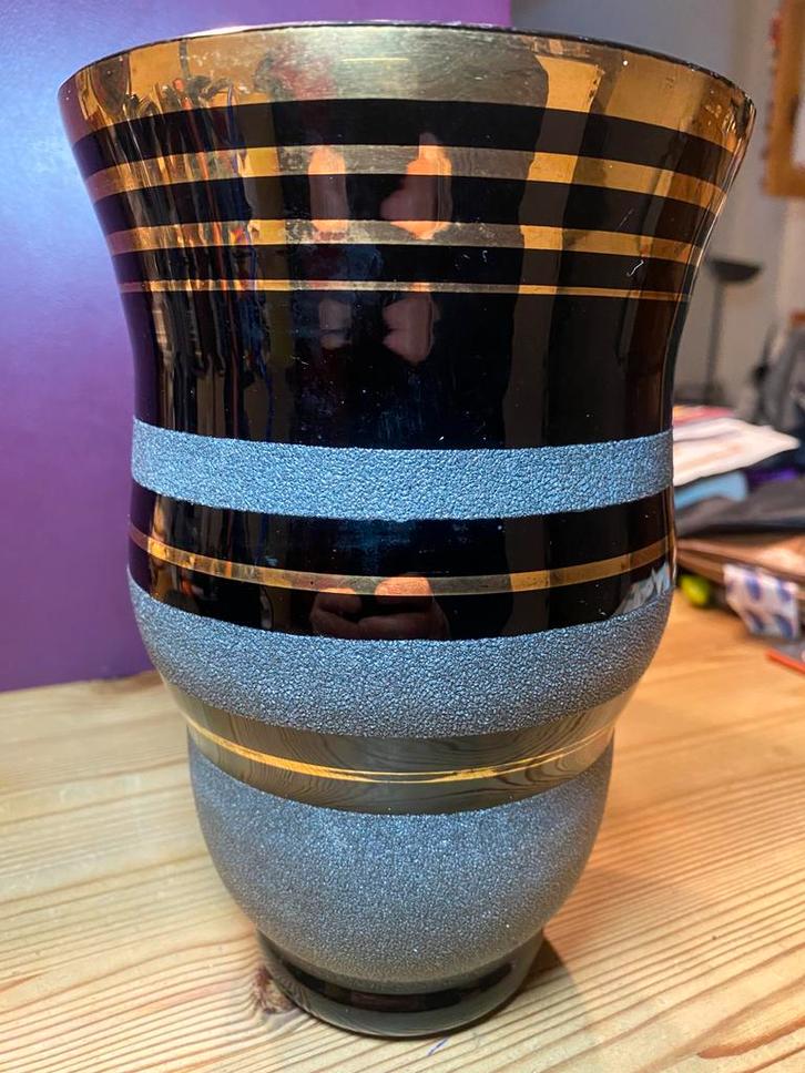 Boomse vaas in zwart glas, Antiek en Kunst, Antiek | Vazen, Ophalen of Verzenden