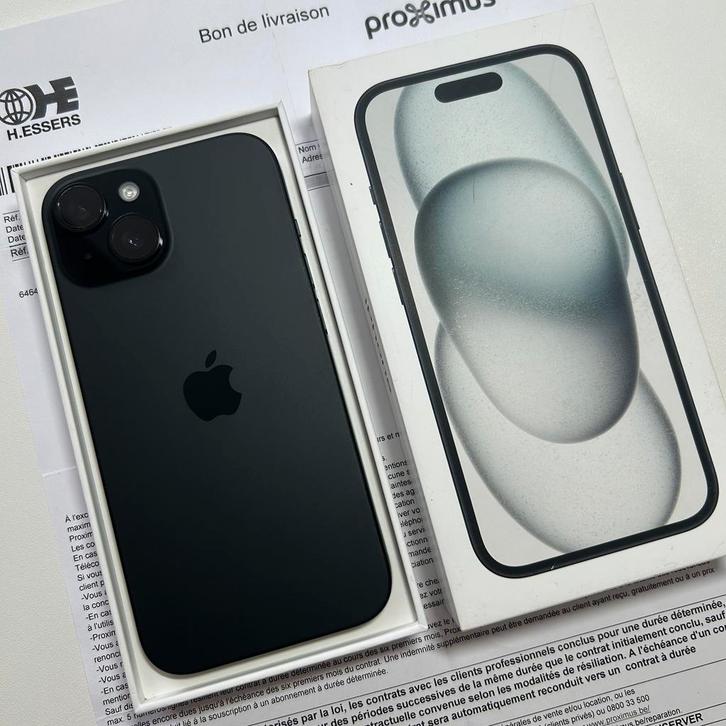 iPhone 15 boîte, facture, accessoires complet, Télécoms, Téléphonie mobile | Apple iPhone, Comme neuf, 128 GB, Sans abonnement
