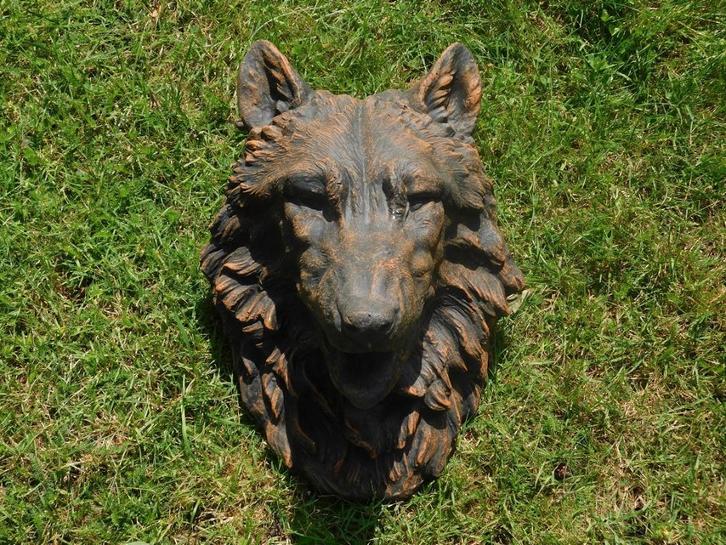 Wolvenkop met Wateruitloop - 45 x 35 cm - Steen, Tuin en Terras, Tuinwanddecoratie, Ophalen of Verzenden