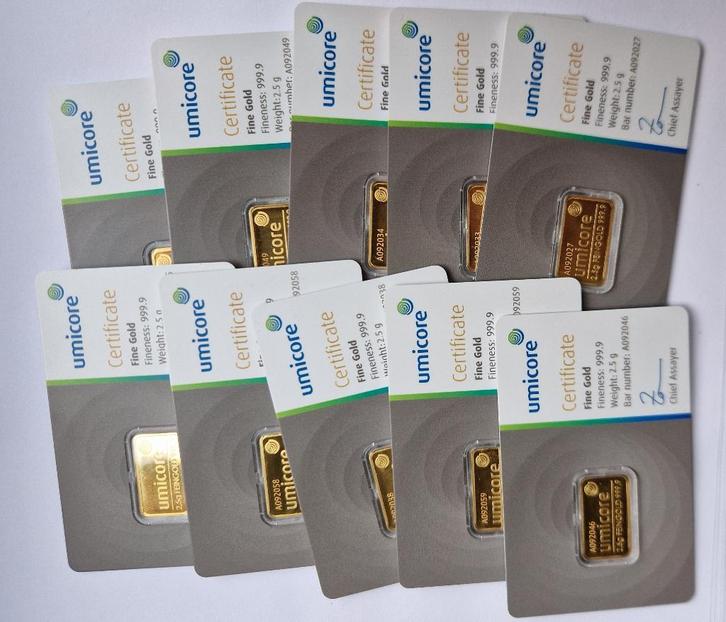 Umicore goudstaven 2,5 gram 🧈🧈🧈 nog 42 stuk beschikbaar, Postzegels en Munten, Edelmetalen en Baren, Goud, Ophalen of Verzenden