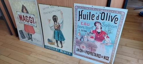 3 oude reklameborden : Maggi, Menier, L'huile d'olive, Verzamelen, Merken en Reclamevoorwerpen, Gebruikt, Reclamebord, Verzenden