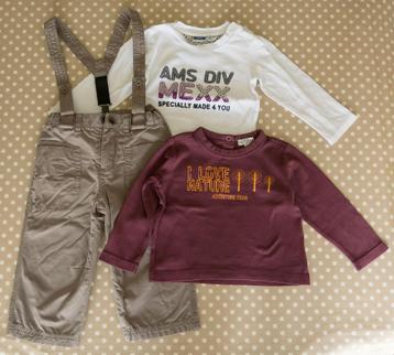 2 T-shirts + taupe broekje Mexx, maat 80 beschikbaar voor biedingen