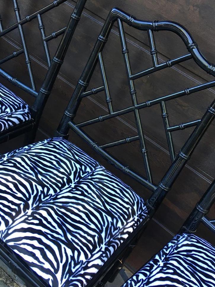 4 unieke Jonathan Adler faux bamboo Chippendale stoelen, Huis en Inrichting, Stoelen, Zo goed als nieuw, Ophalen