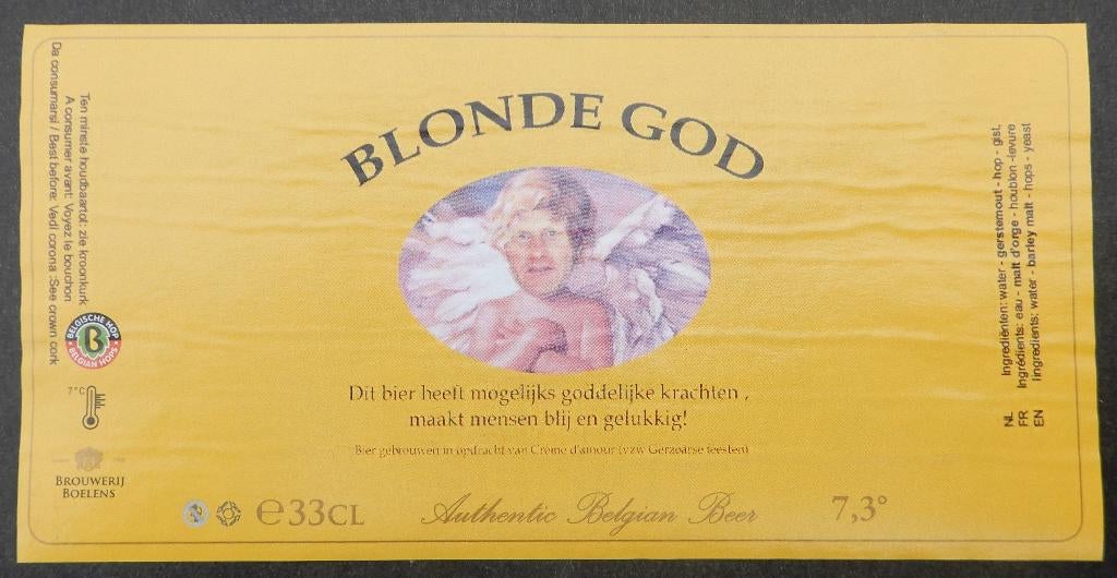 Bieretiket Blonde God Brouwerij Boelens (12o4), Verzenden, Gebruikt